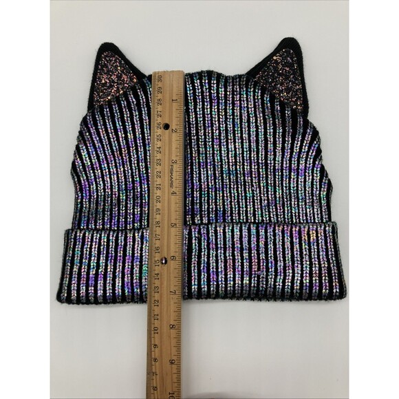 Justice Girls Kitty Cat Beanie Hat Ears Holographic Y2K Sparkle Kawaii - Picture 6 of 6